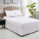 Elastic Wrap Around Bed Skirt Dust Ruffle Smooth Soft Bed Frame Cover 15-inch Drop (Queen, White)