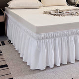 Elastic Wrap Around Bed Skirt Dust Ruffle Smooth Soft Bed Frame Cover 15-inch Drop (Queen, White)