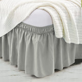 Elastic Wrap Around Bed Skirt Dust Ruffle Smooth Soft Bed Frame Cover 15-inch Drop (Queen, White)