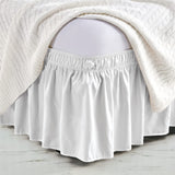 Elastic Wrap Around Bed Skirt Dust Ruffle Smooth Soft Bed Frame Cover 15-inch Drop (Queen, White)